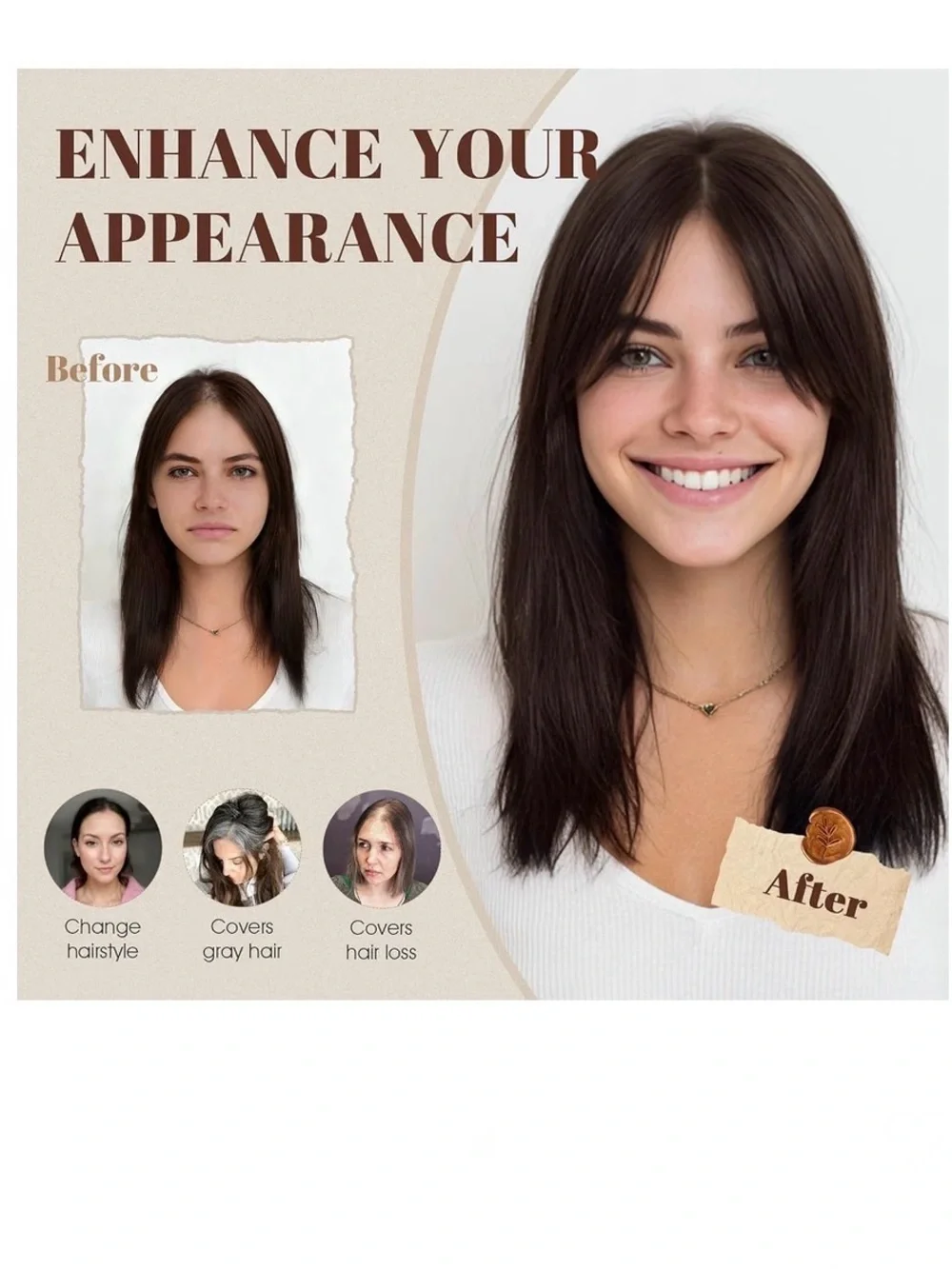 100% Human👩🏻Remy Toppers With Side Bang Hair Toppers 10 Inch #1B Natural Black